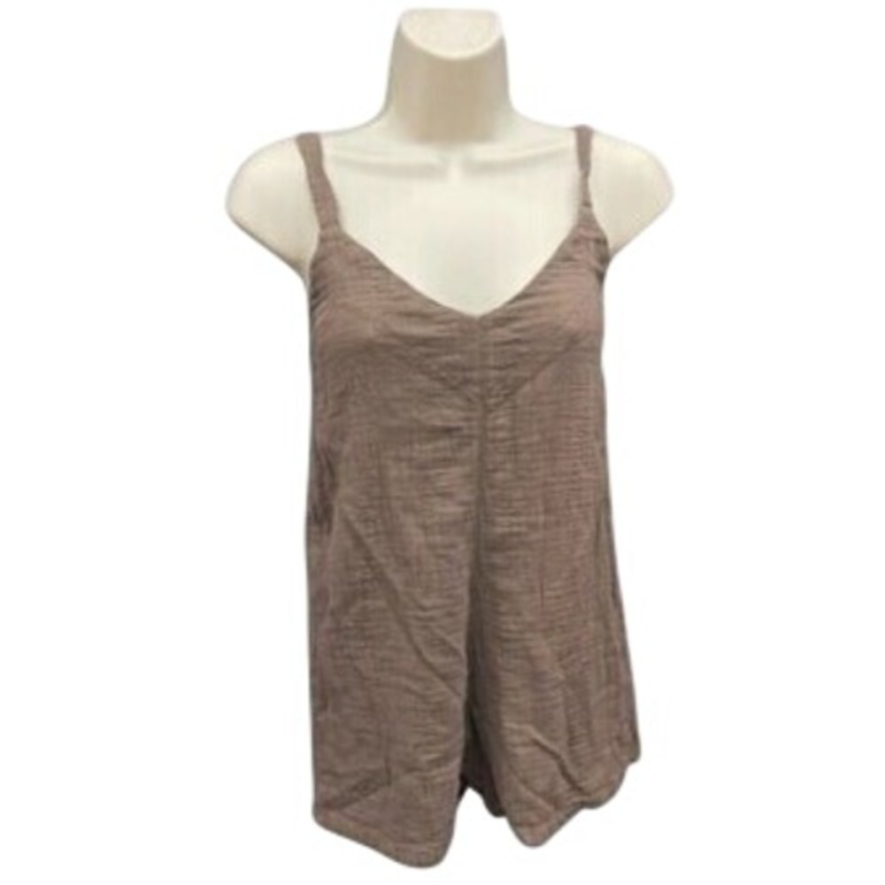Pull&Bear Womens Textured Cotton Gauze Romper Mauve Brown XS Sleeveless Boho